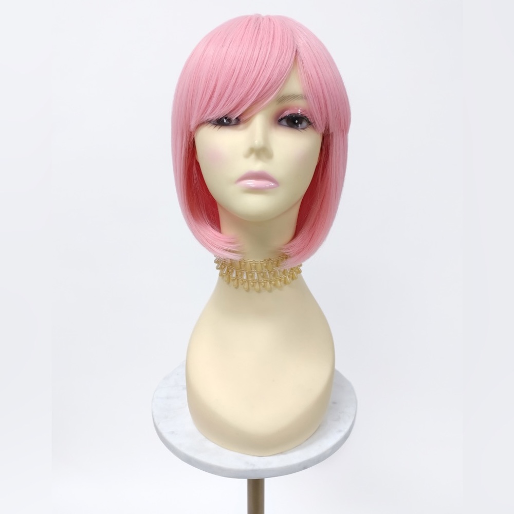 Heat Resistant Pink Short Pageboy Straight Bob Wig